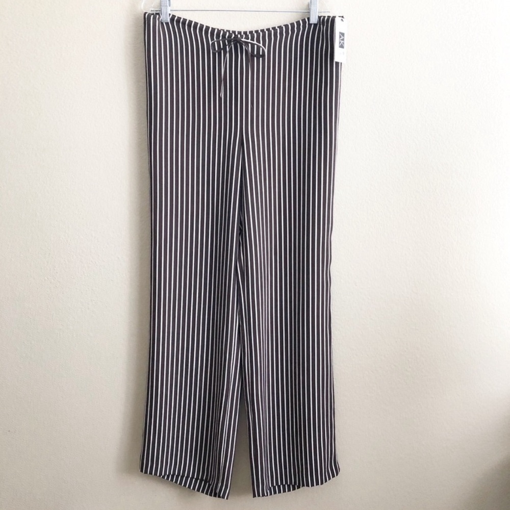 Brown and White Silk Striped Pants